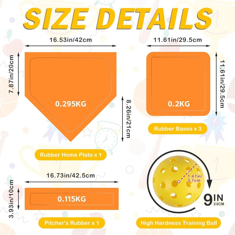 NVAAV Baseball & Softball 5 Piece Base Set, Rubber Field Bases for Kids & Adults, with 5 Piece Training Balls and Storage Bag, Throw Down Base for Backyard Teeball, School Kickball Practice - Image 2